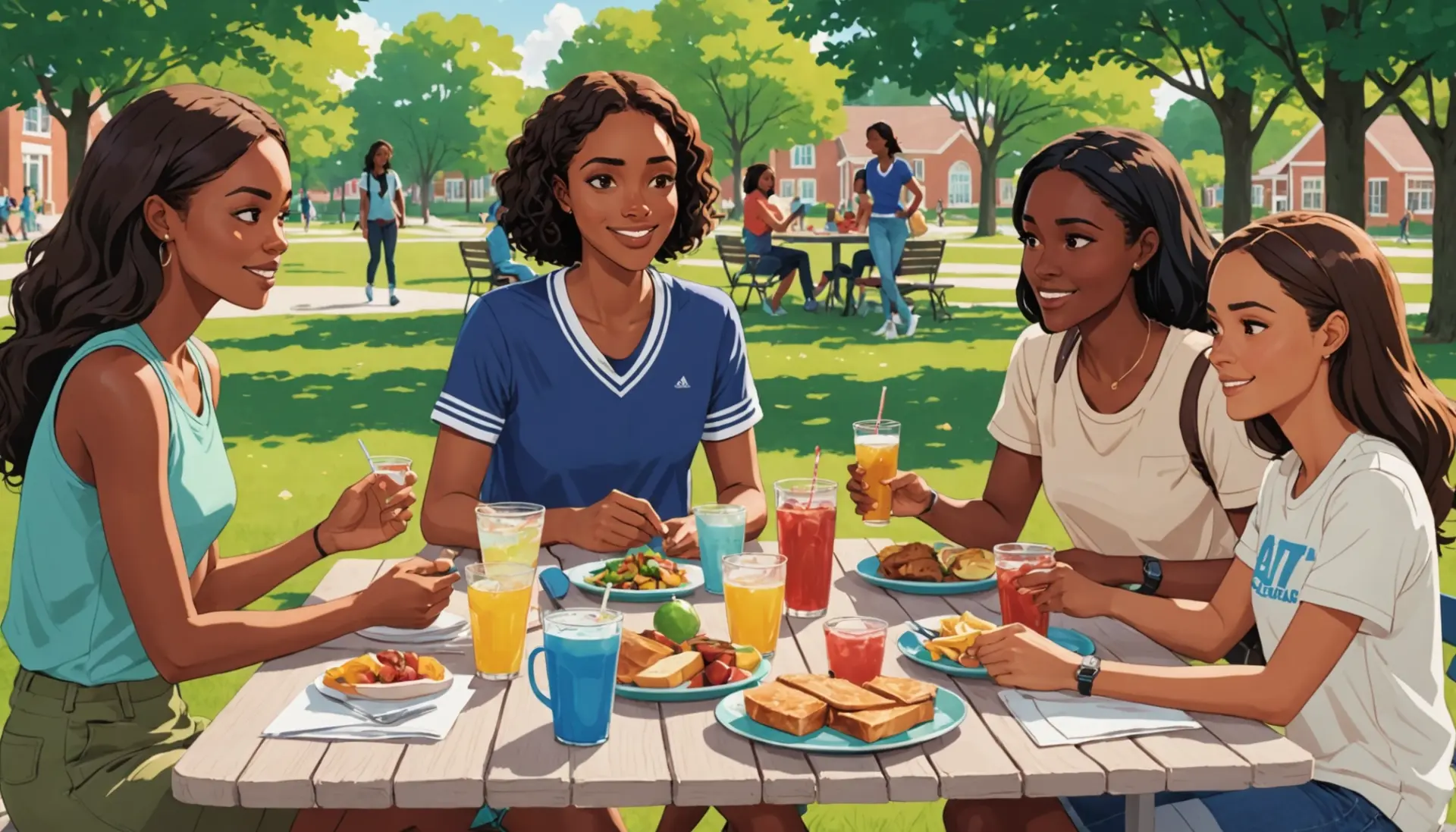 Illustration showing sorority sisters with caption banners asking what does aot mean kappa delta