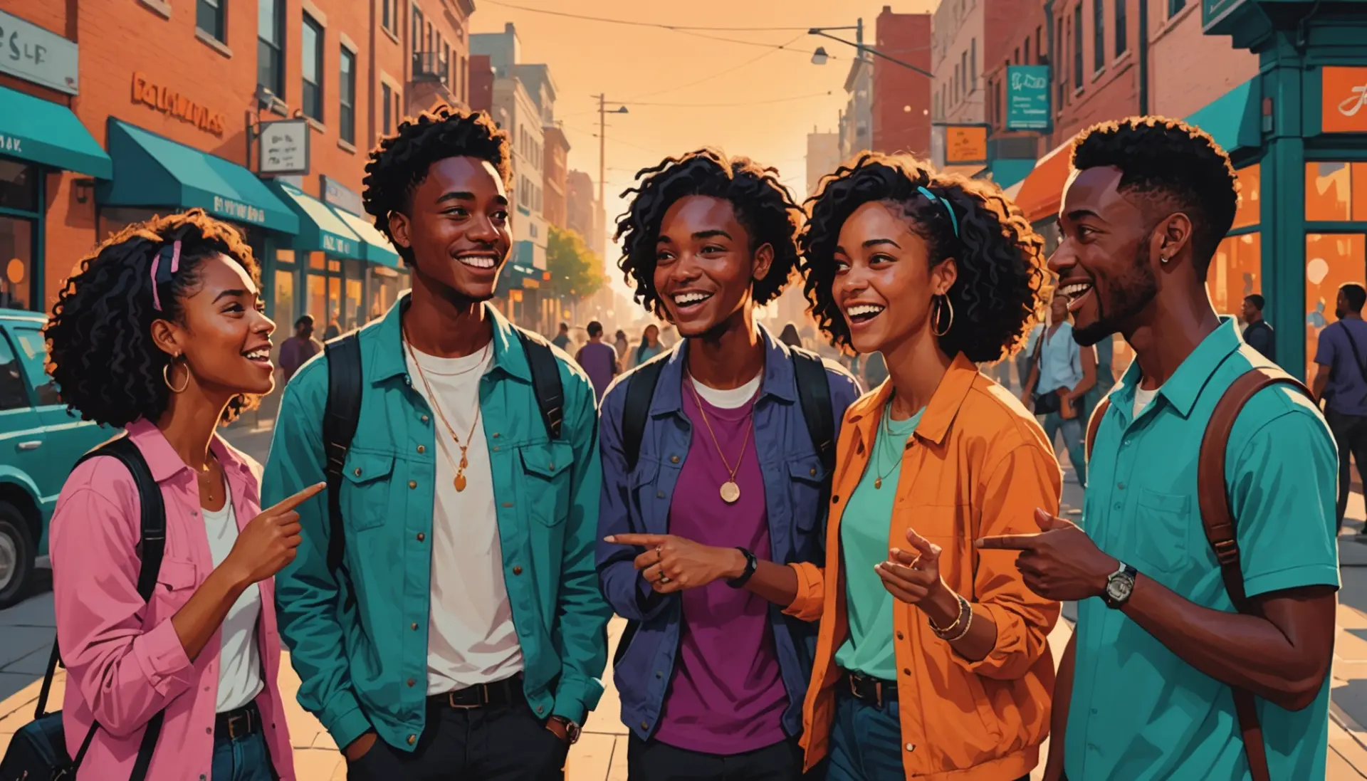 Editorial illustration showing characters in a city scene with thought bubbles reading toast slang