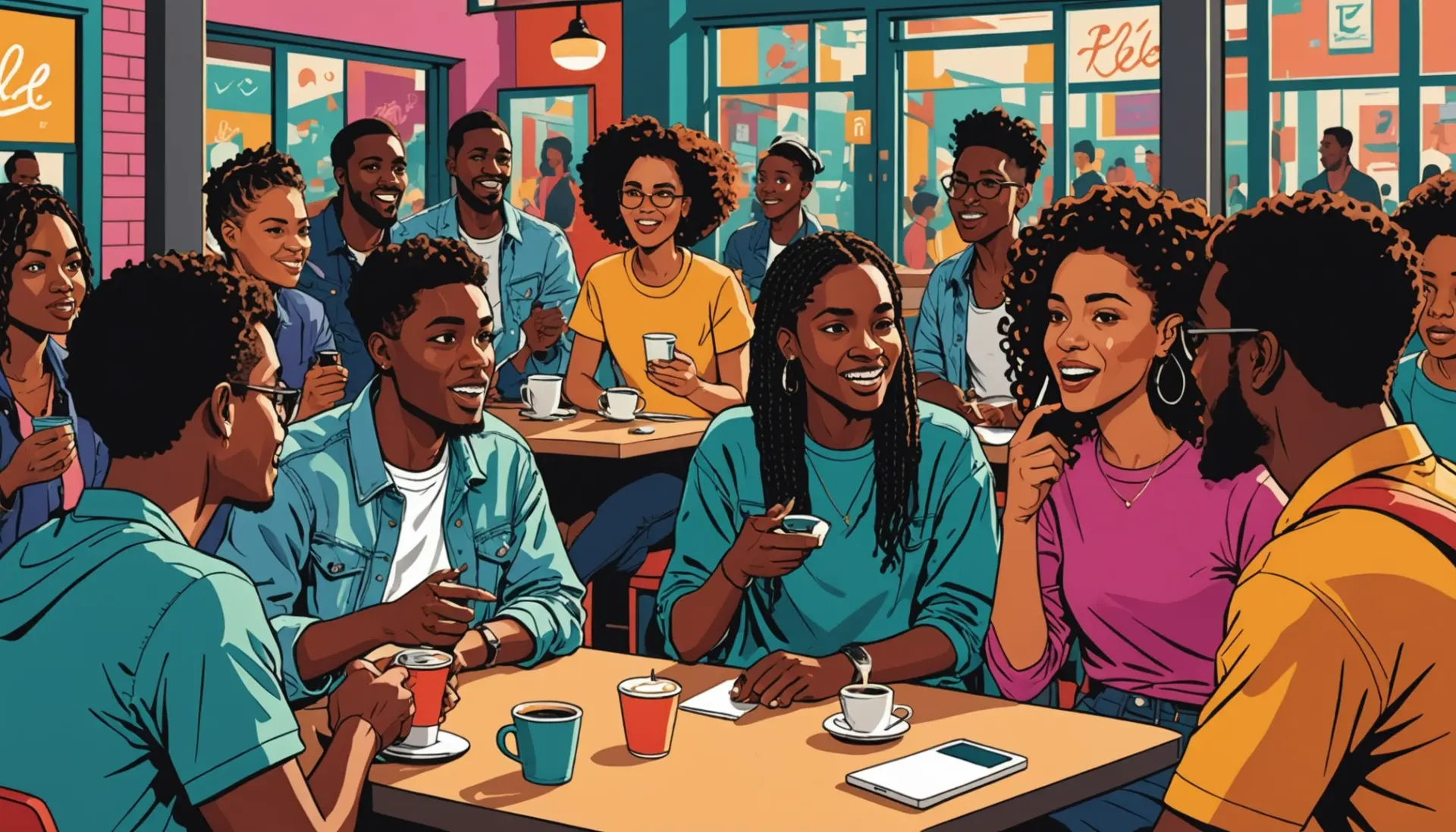 Editorial illustration showing people debating what is a terf slang in a public square