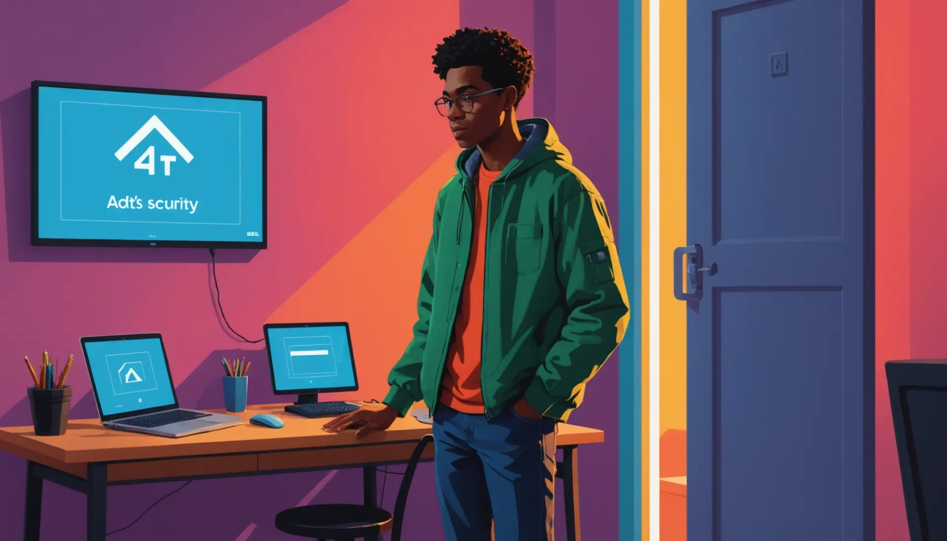 Illustration showing a homeowner looking at an ADT panel with the message what does reporter failure mean on adt system visible