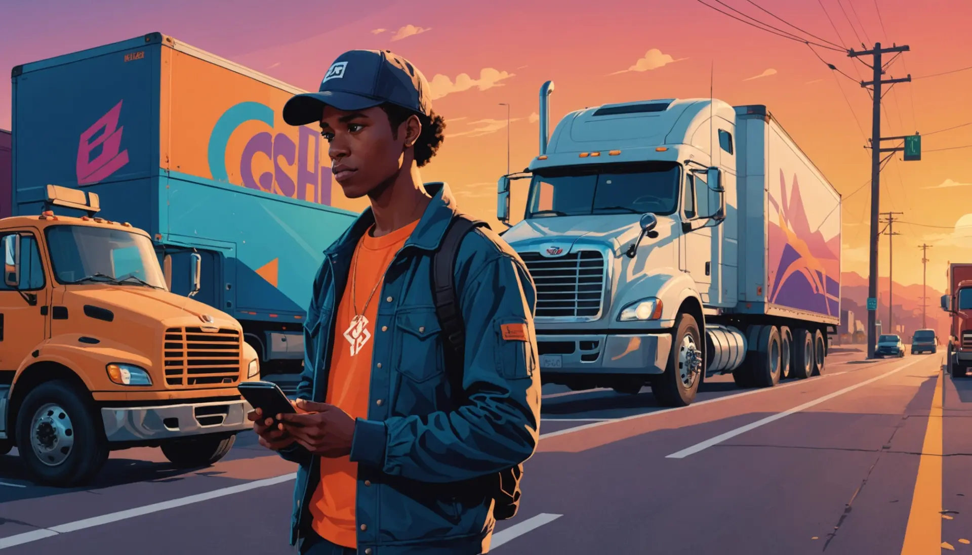 Editorial illustration showing a person holding a small commercial truck license card with the phrase cdl urban dictionary implied