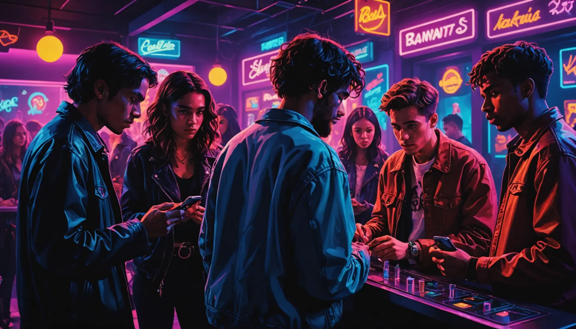 Editorial illustration showing club scene with the text query what is g drug urban dictionary concept visualized