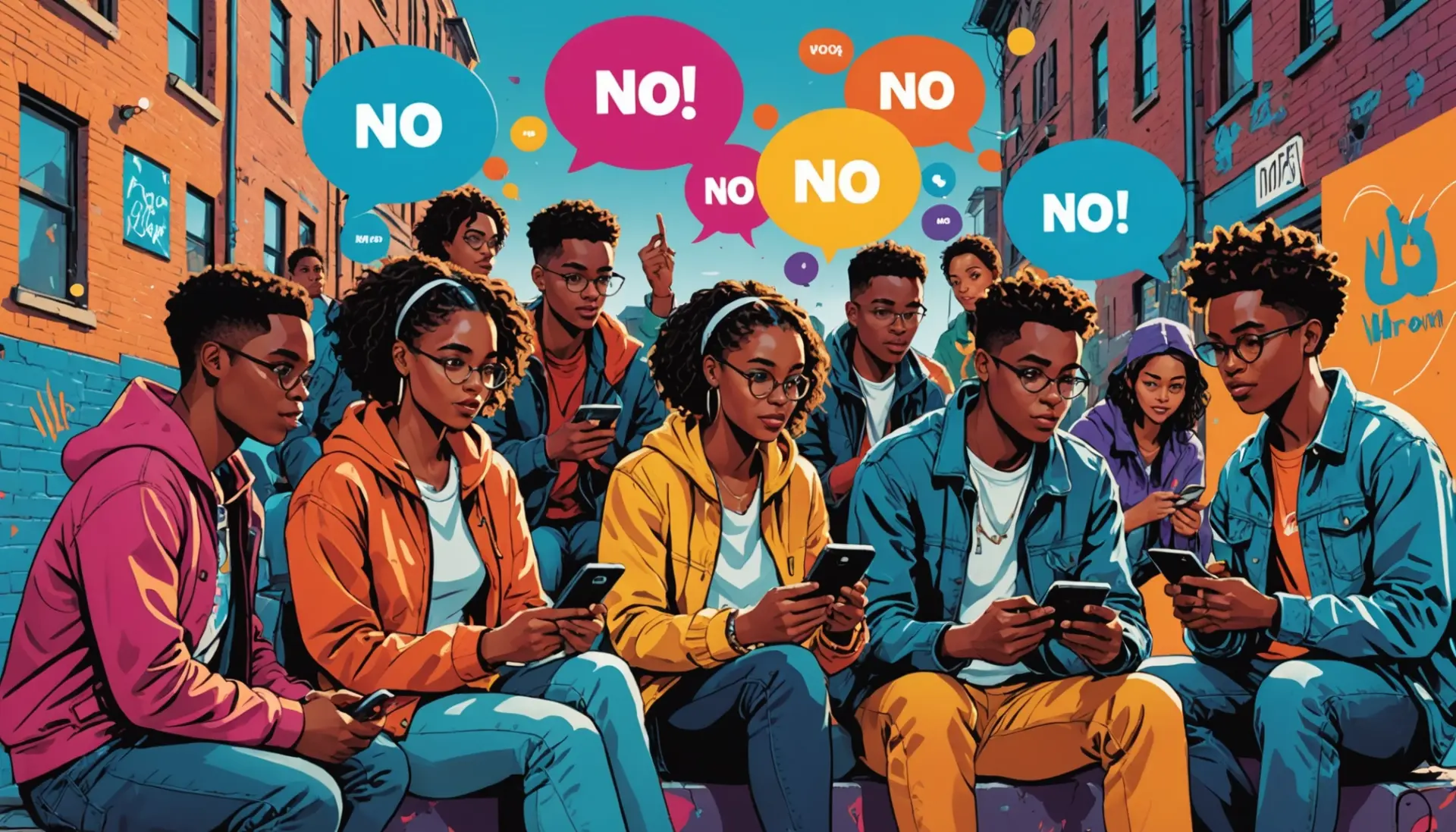 Editorial illustration of people using phones and chat bubbles with text searches for worm urban dictionary