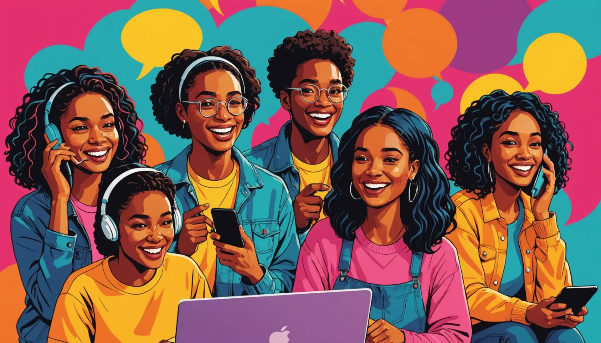 Editorial illustration showing people reacting to the phrase what does fap mean slang in speech bubbles