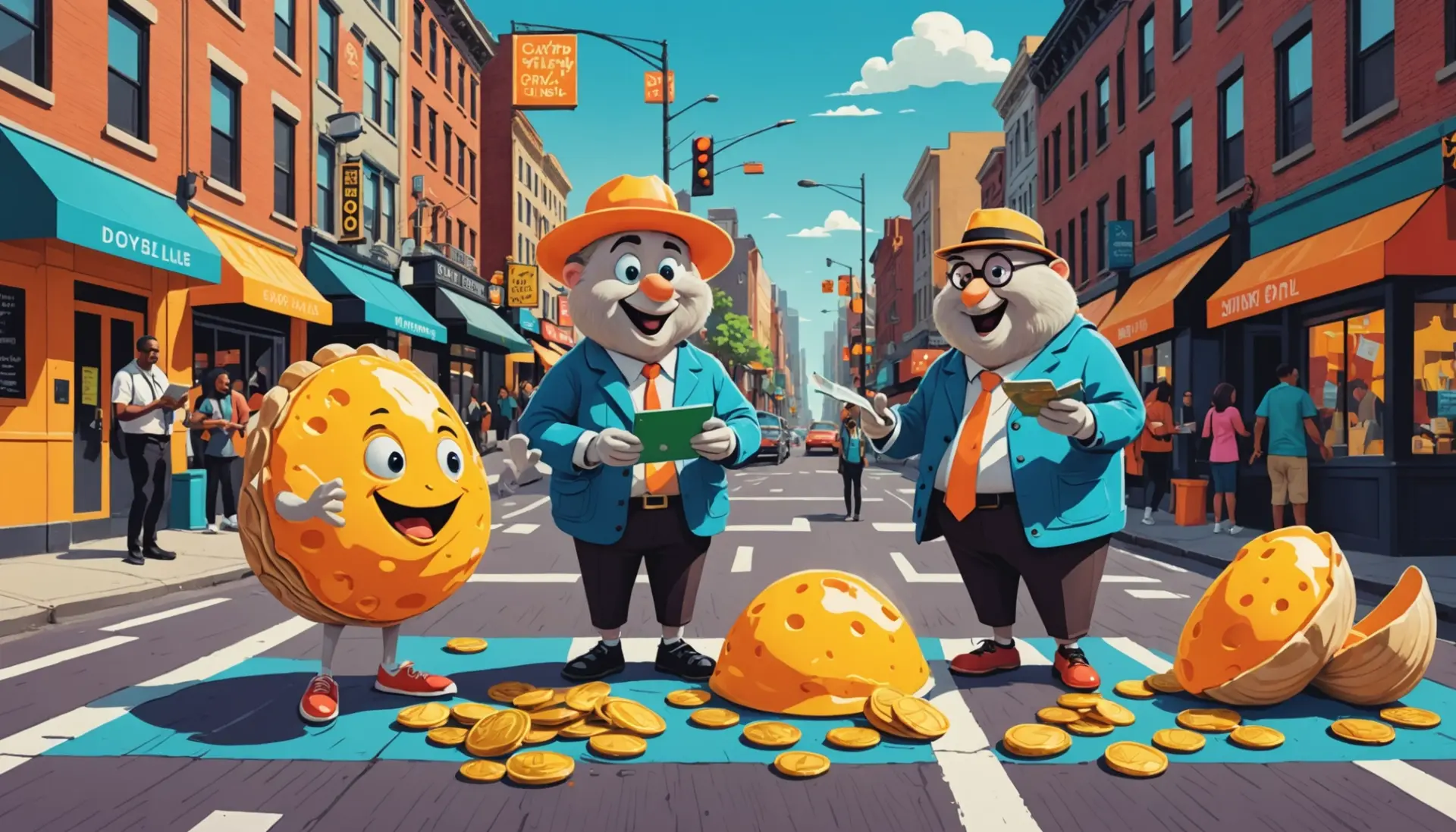 Editorial illustration showing 'clams and cheddar slang' as visual metaphors for money
