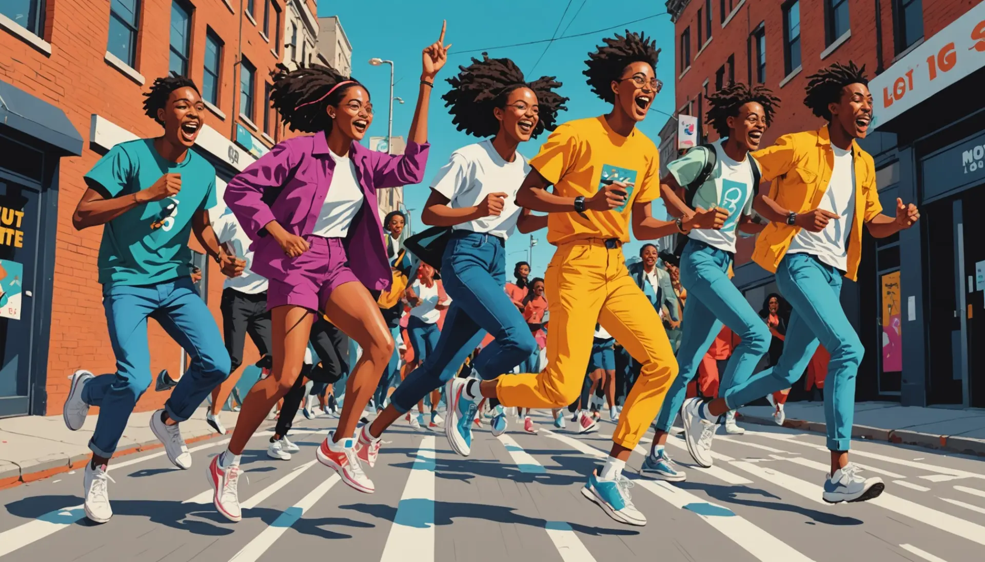 Editorial illustration showing urban characters using leg slang, titled concept for leg slang meaning