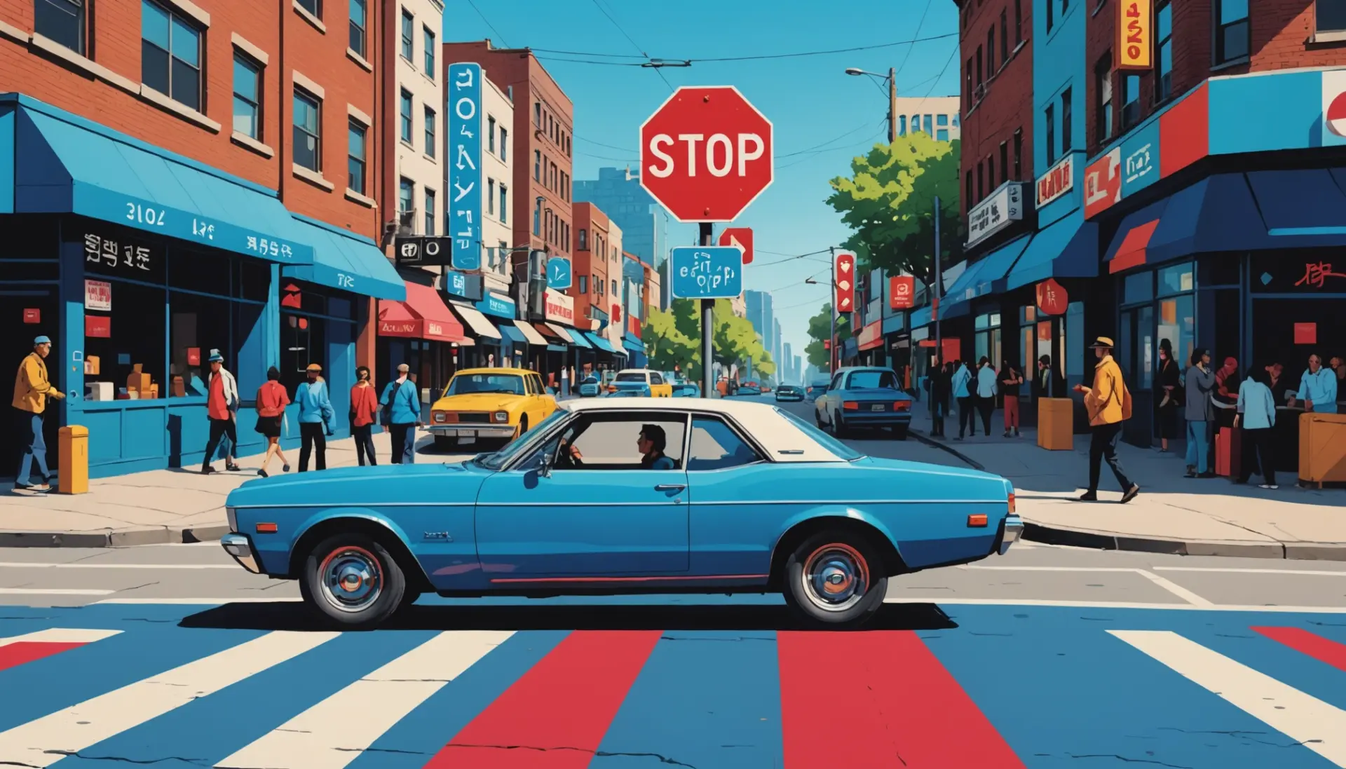 A stylized editorial illustration of a blue stop sign, what does a blue stop sign mean