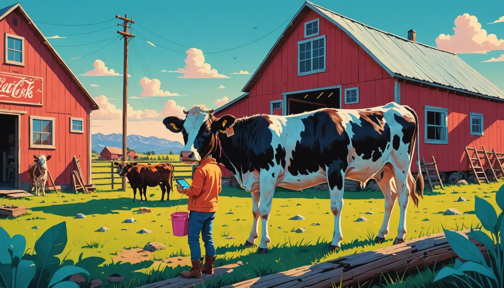 Bright editorial illustration showing the phrase dogie definition slang visually represented with a playful calf and a smartphone
