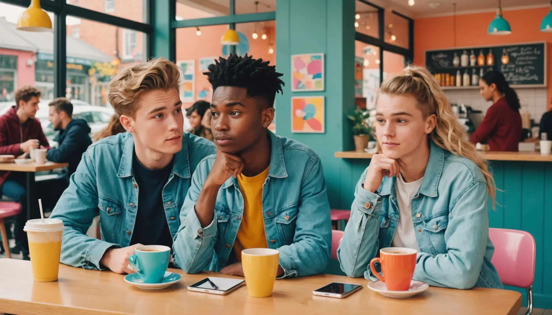 Editorial illustration showing young adults discussing what does ddlg mean in slang