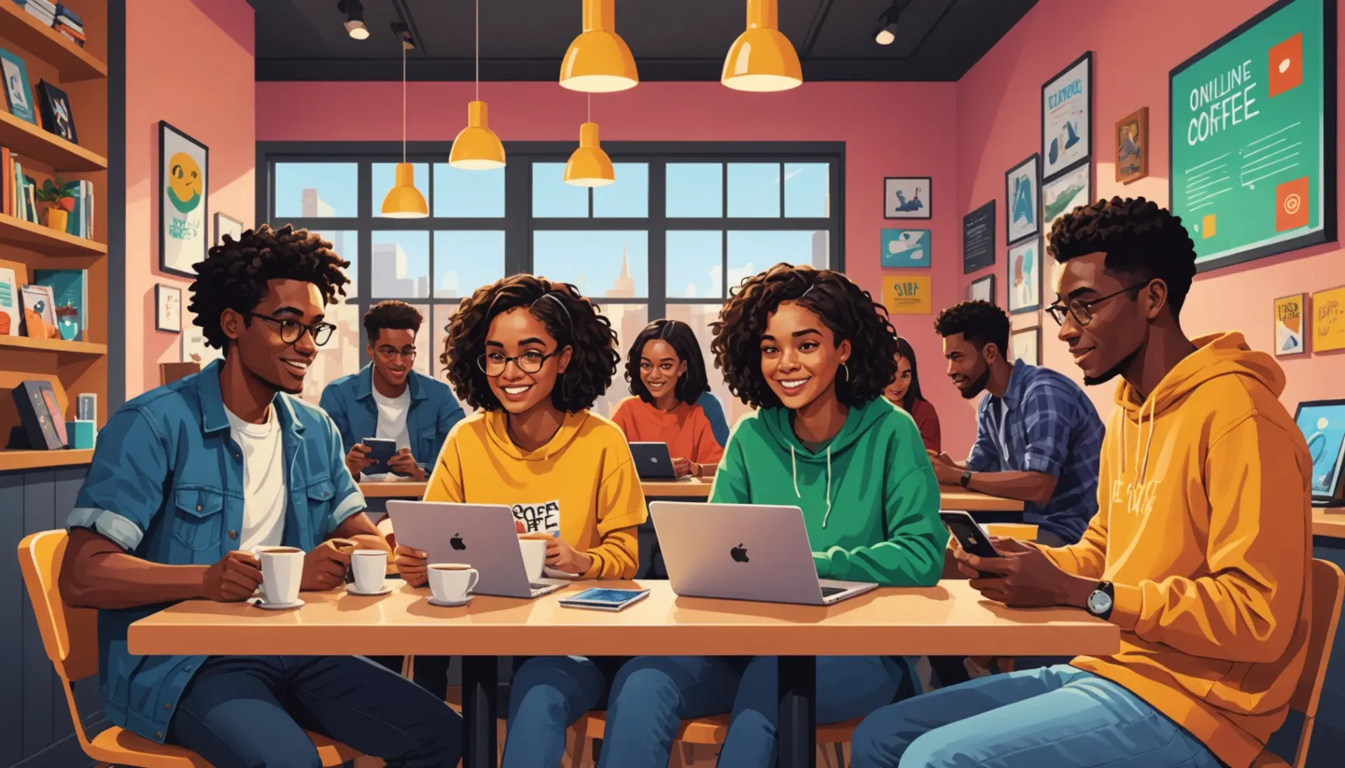 Editorial illustration showing people discussing 'abdl urban dictionary' on devices, focus on community, conversation, and safety