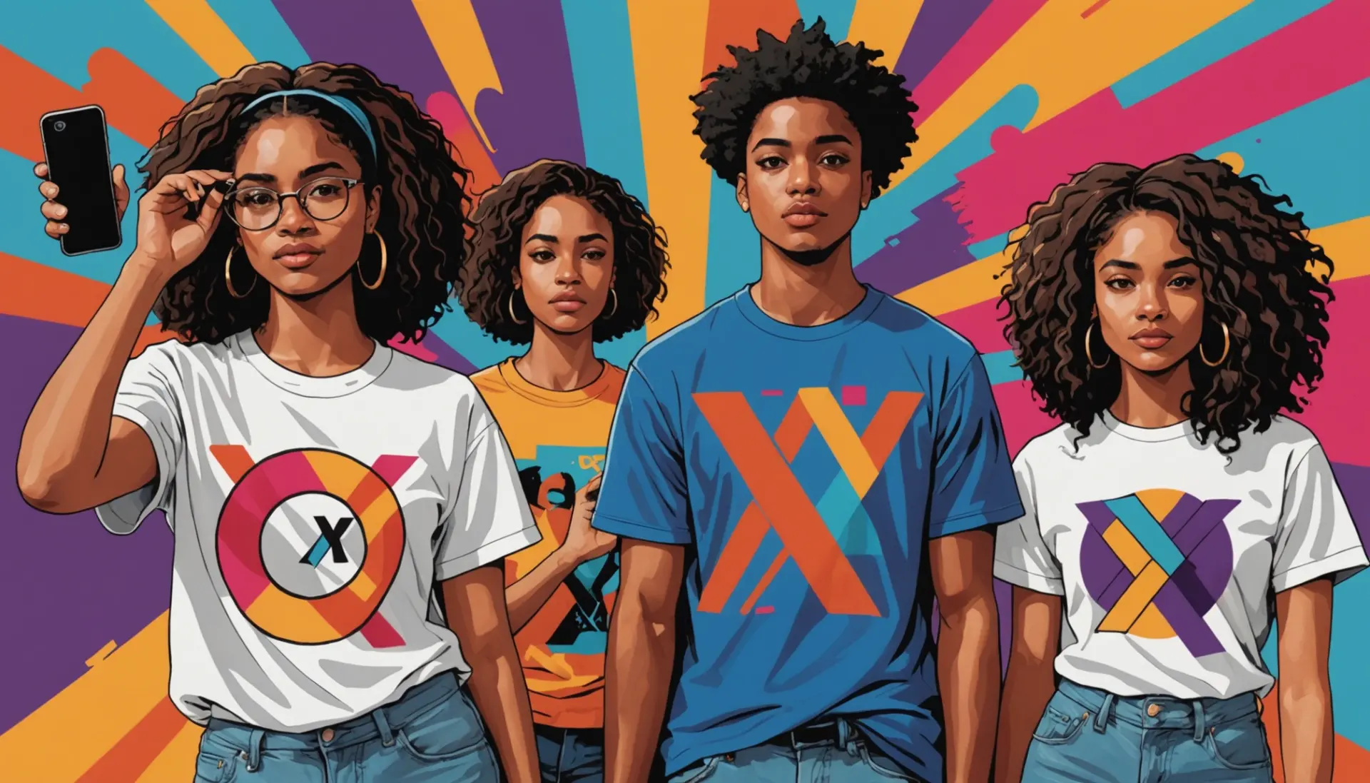 Editorial illustration of people wearing XX and XY shirts, showing fashion and culture, what does xx xy shirt mean