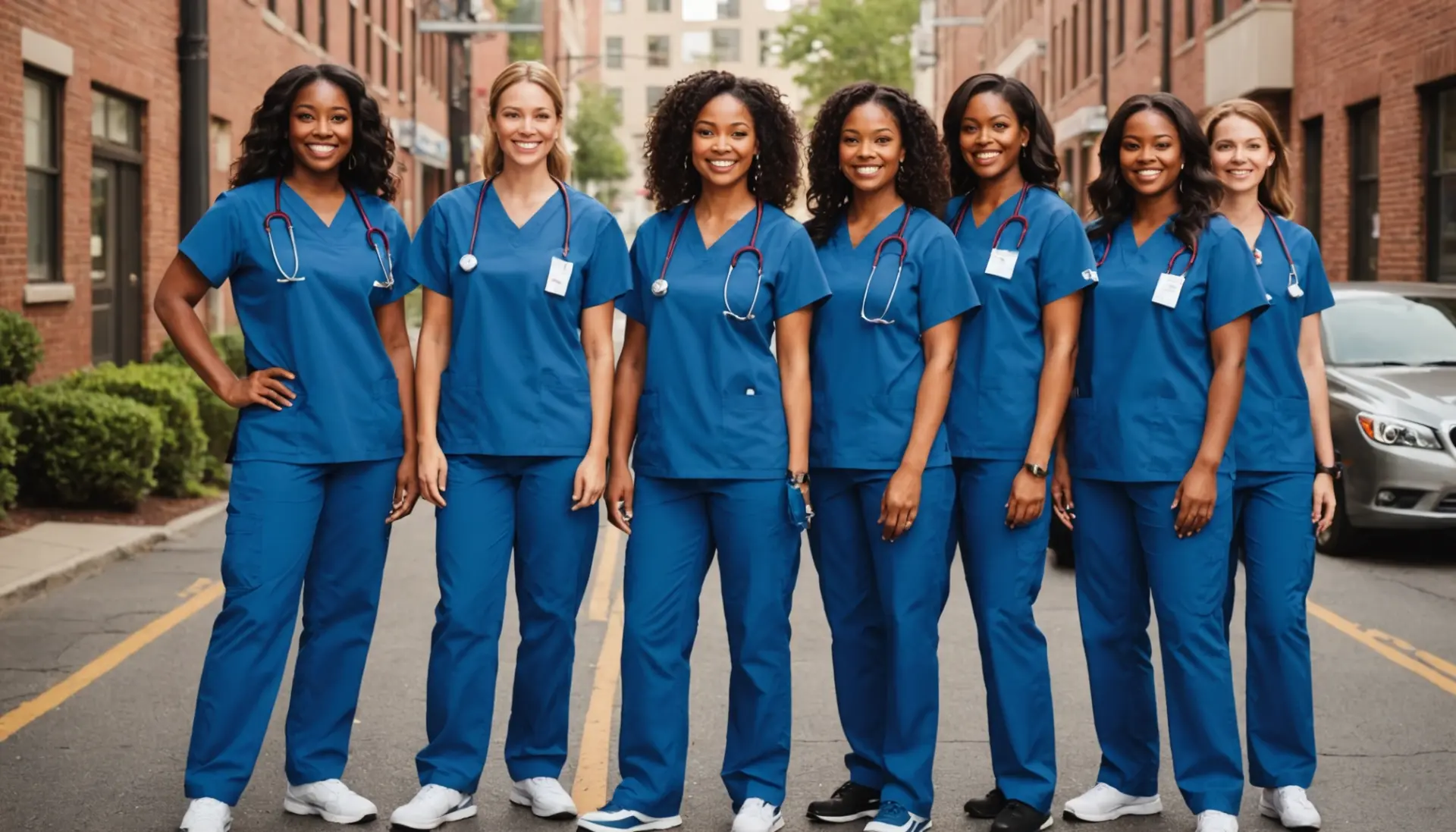 Editorial illustration representing cna meaning urban dictionary with diverse nursing assistants in vibrant style