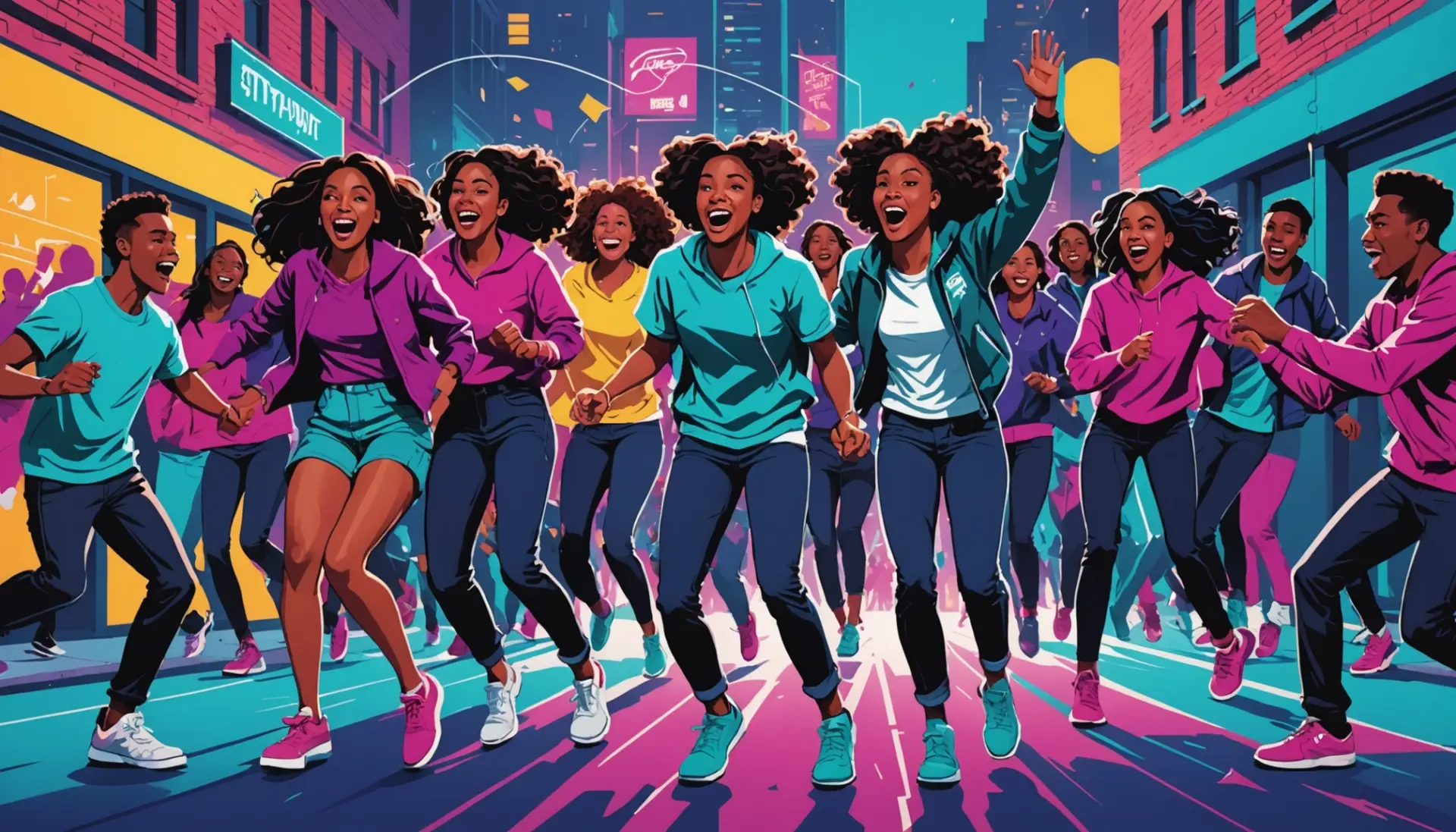 Editorial illustration showing youthful crowd reacting to a big moment with the phrase tonk slang in mind